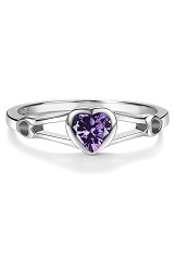 nice dazzling silver cubic zirconia February heart baby birthstone ring 
